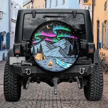 Camping in The Mountains and Auroras Spare Tire Cover For Jeep & Bronco
