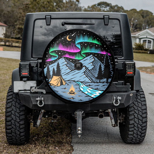 Camping in The Mountains and Auroras Spare Tire Cover For Jeep & Bronco
