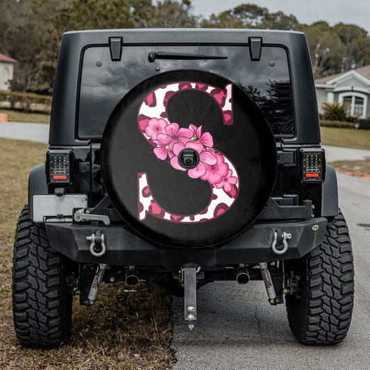 Custom Floral Pink Letter Spare Tire Cover For Jeep & Bronco
